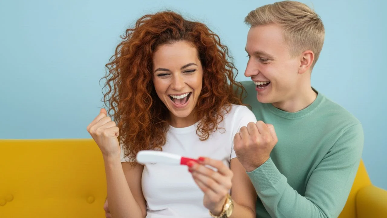 Lykkelig gravidt par med positiv test