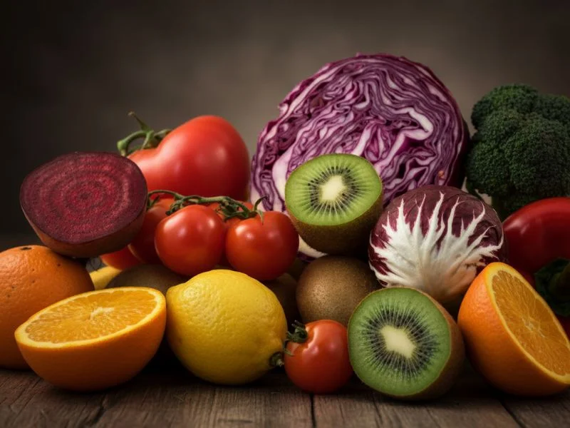 Farverige grøntsager og frugt til graviditet