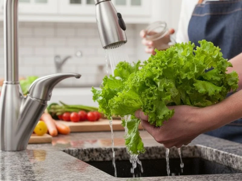 Gravid kvinde vasker grøntsager for at forebygge toxoplasmose